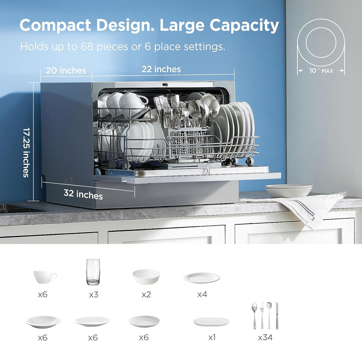 Midea MDC22P2ASS Energy Star Portable Dishwasher