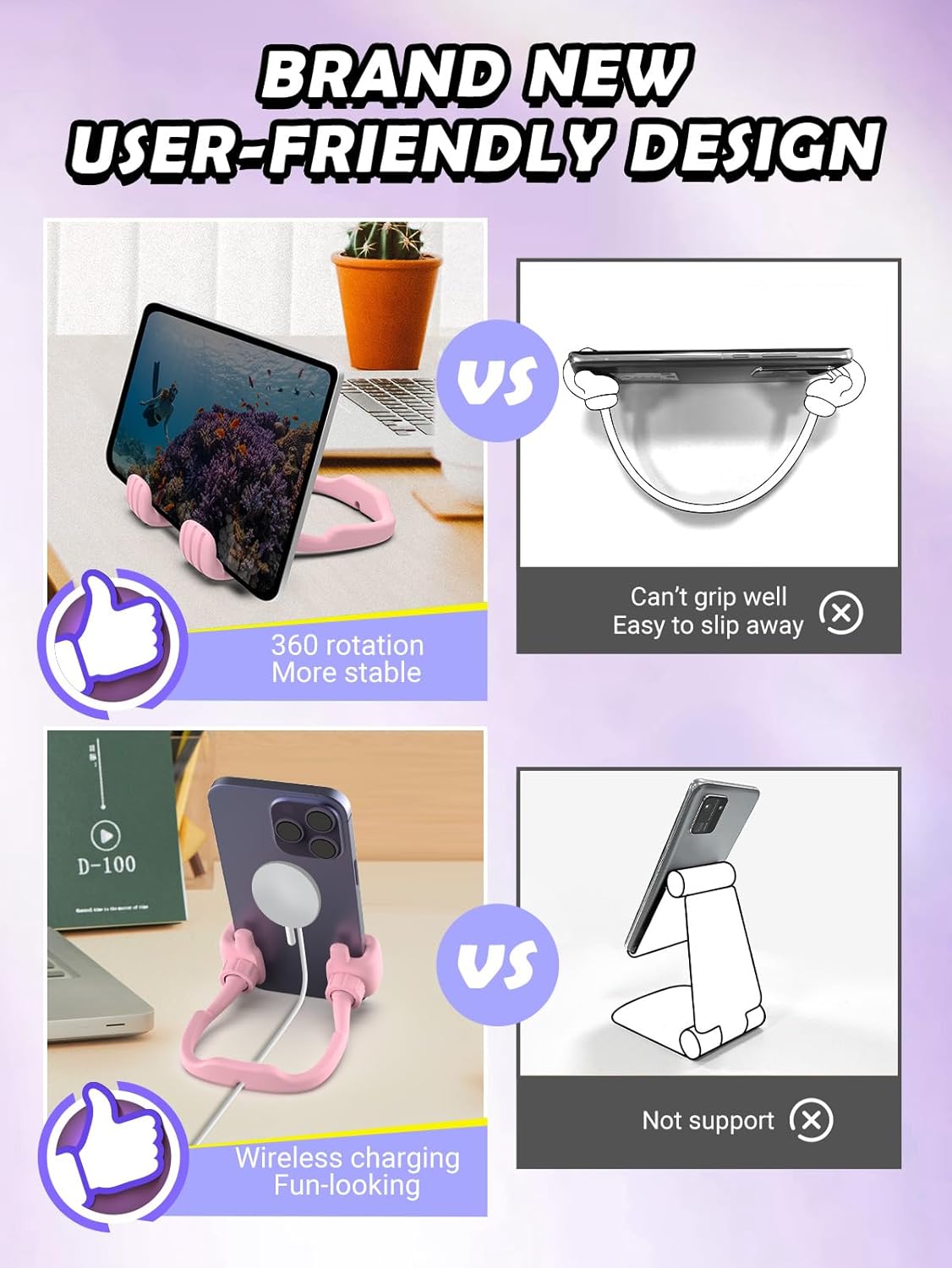 Cell Phone Stand: 2 Pack Purple and G