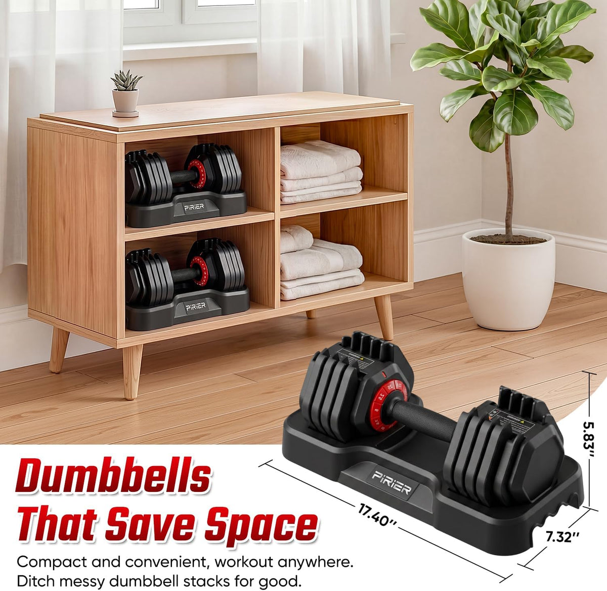 PIRIER Adjustable Dumbbell Set 25LB, 10-in-1