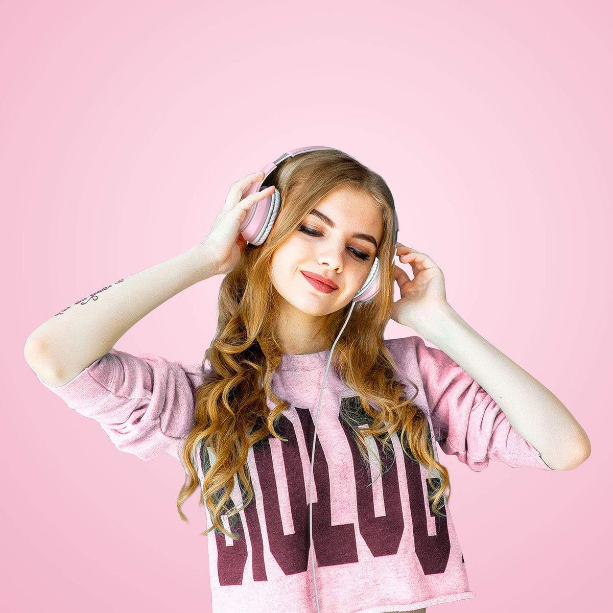 LORELEI X6 Over-Ear Headphones with Microphone, Smartphone Tablet MP3 / 4 (Pearl Pink)