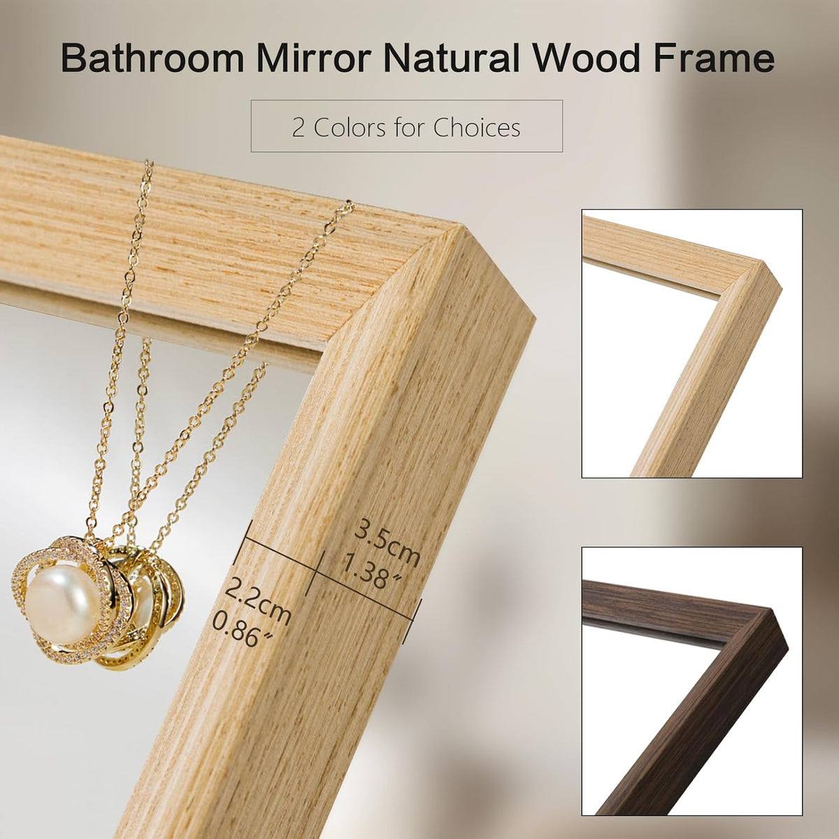 TheiaMo Wood Bathroom Mirror, 48"x30" Solid Wall Mirror for Over Sink