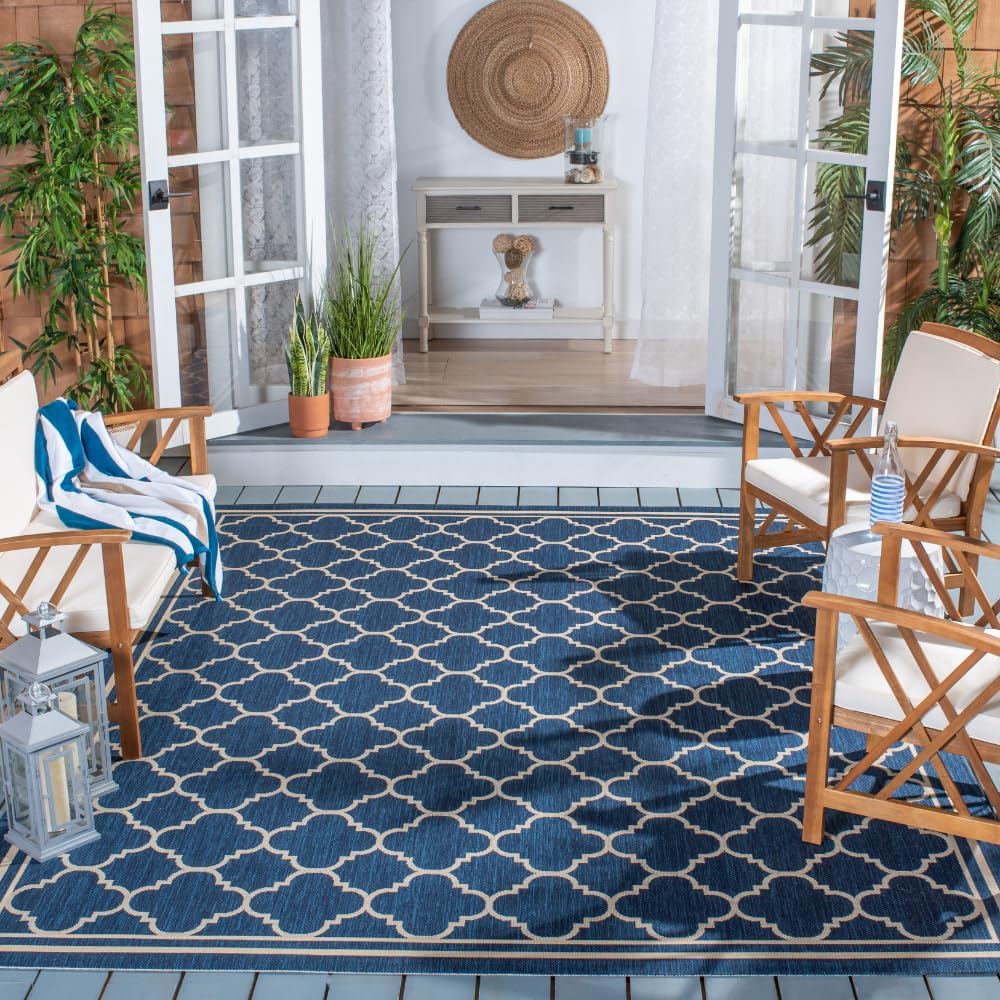 SAFAVIEH Courtyard Collection Area Rug - 8' x 10', Navy & Beige