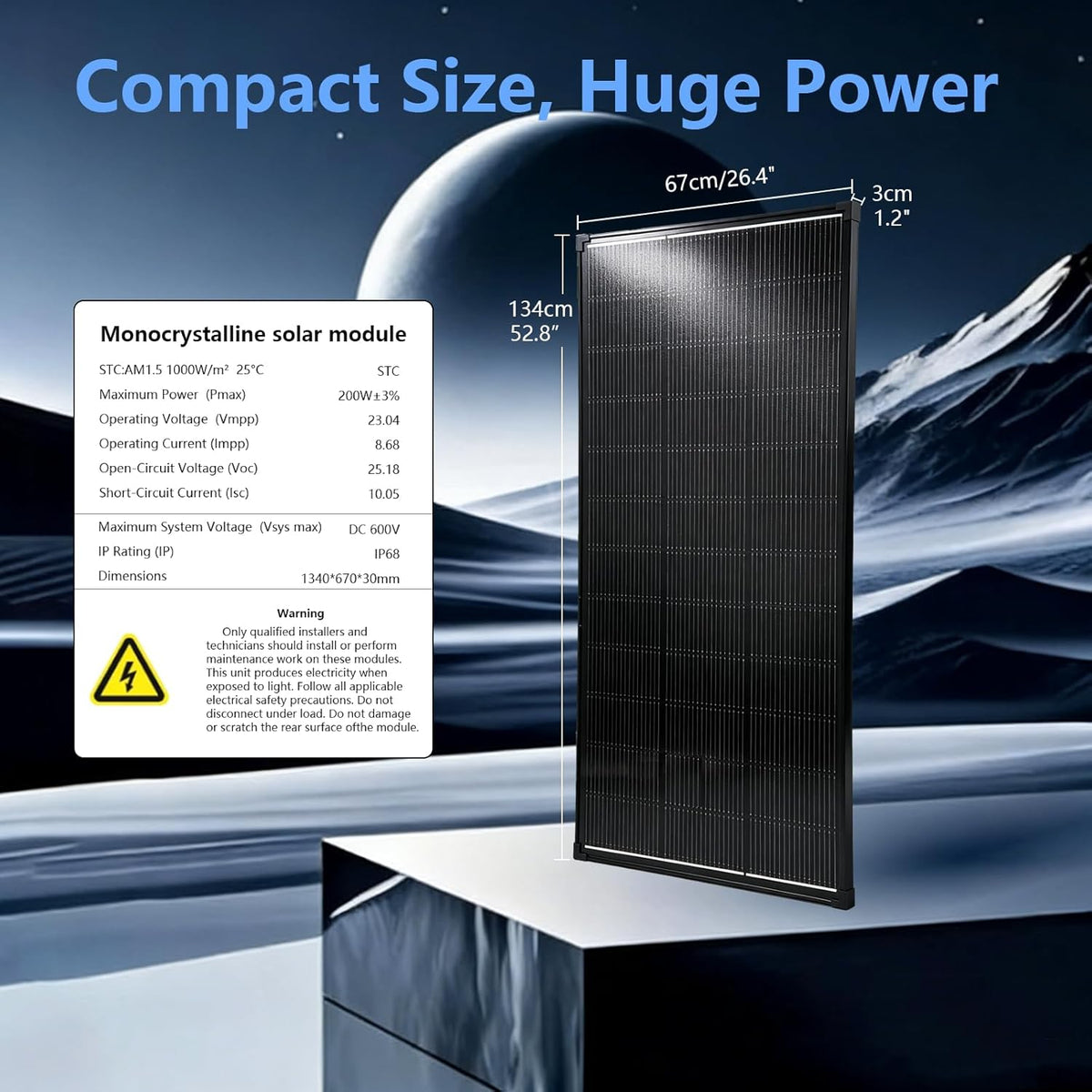 AeternaSol 12V 25% Efficiency 200W Solar Panel for Rooftop, 2Pcs Black