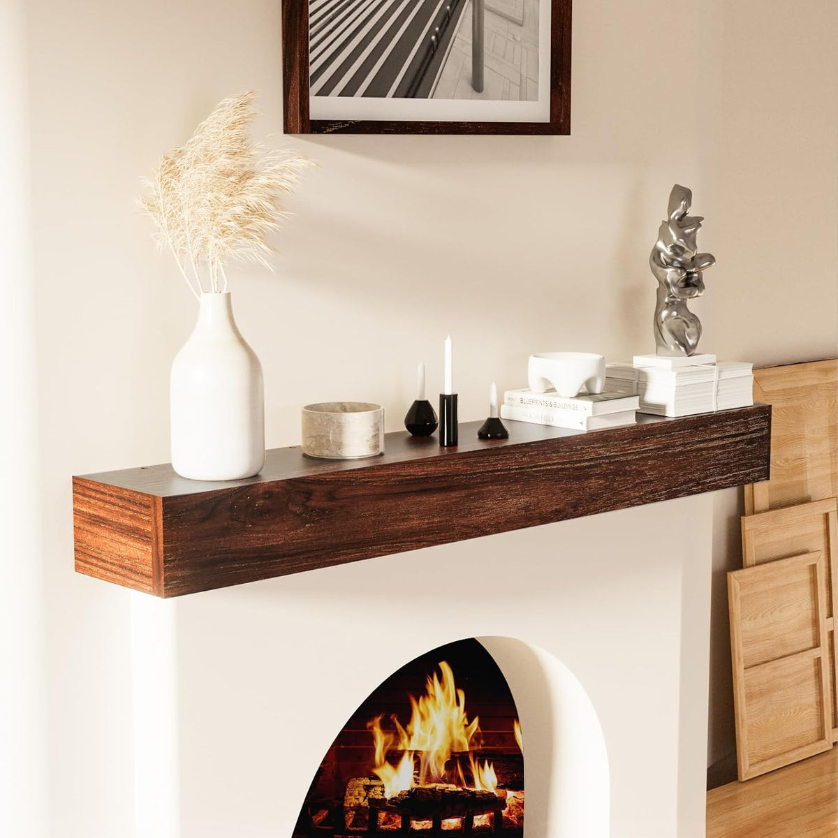 Easyego Fireplace Mantel Shelf 72" Rustic Wood Mantles for Over Fireplace, Dark Brown)