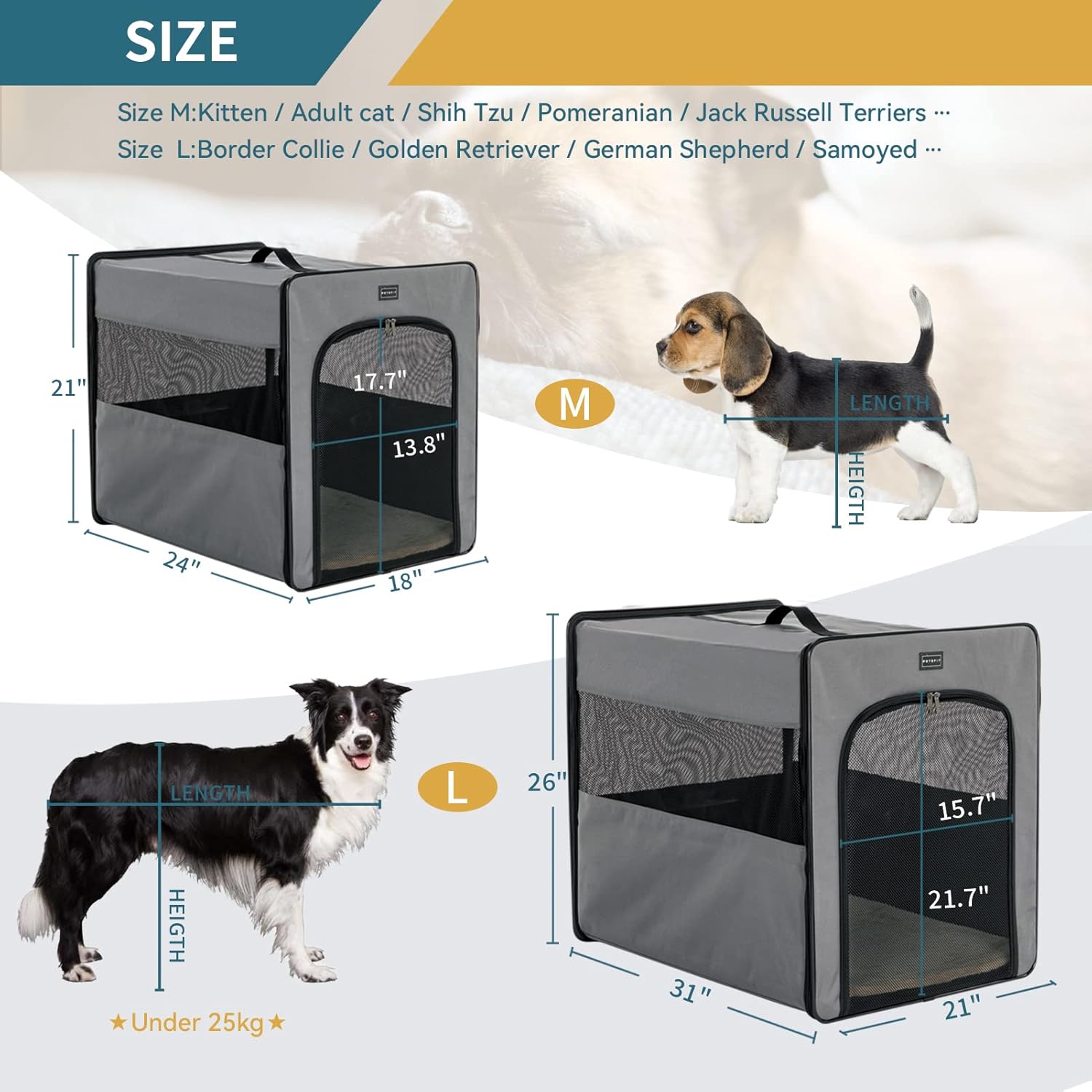 PETSFIT Portable Dog Crate, Travel Dog Crate - 24 Inch with Thicken Mat