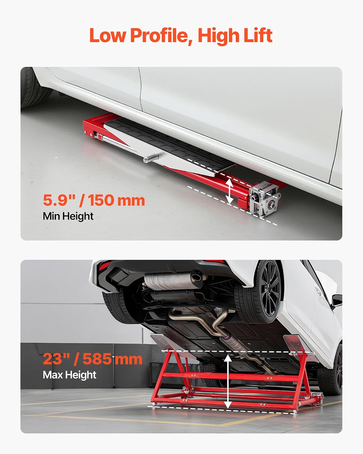 Portable Car Lift, 4400 lbs Capacity, Heavy Duty Steel Quick Lift with 23" Max Height, Adjustable