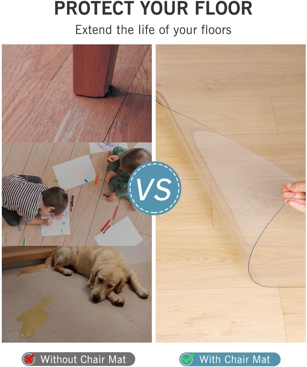FURKIT Area Mat for Hard Floor, 6'×9' Transparent PVC Area Rug for Home,