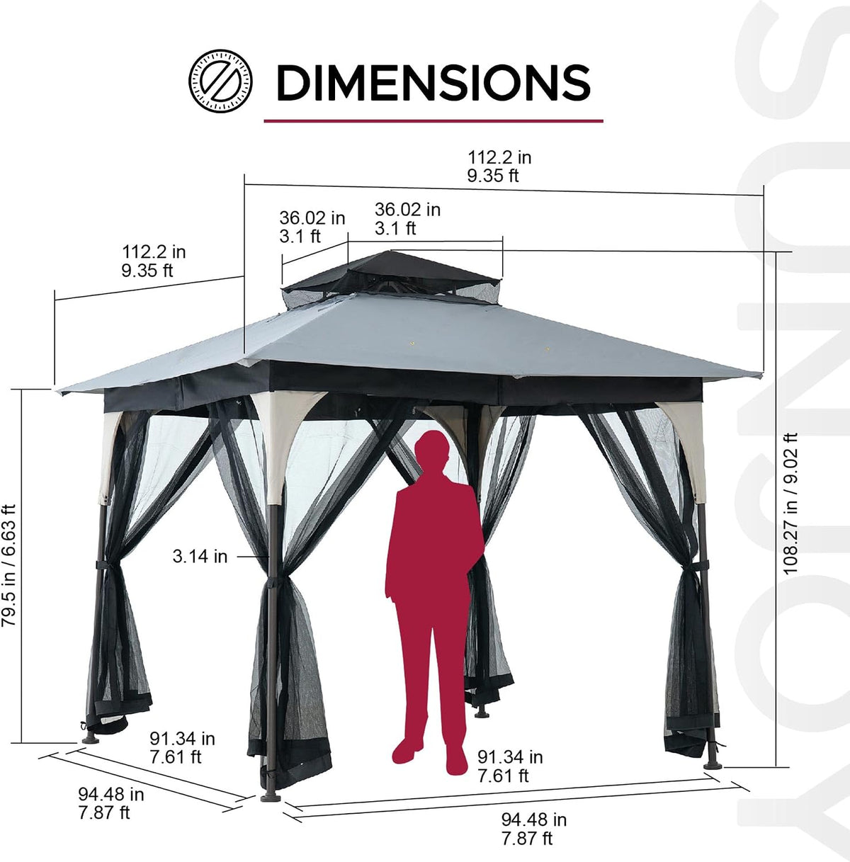 Sunjoy 9 ft. x 9 ft. Gazebo with 2-Tier Canopy Roof, Steel Frame Soft top Gazebo, TAN & BLACK