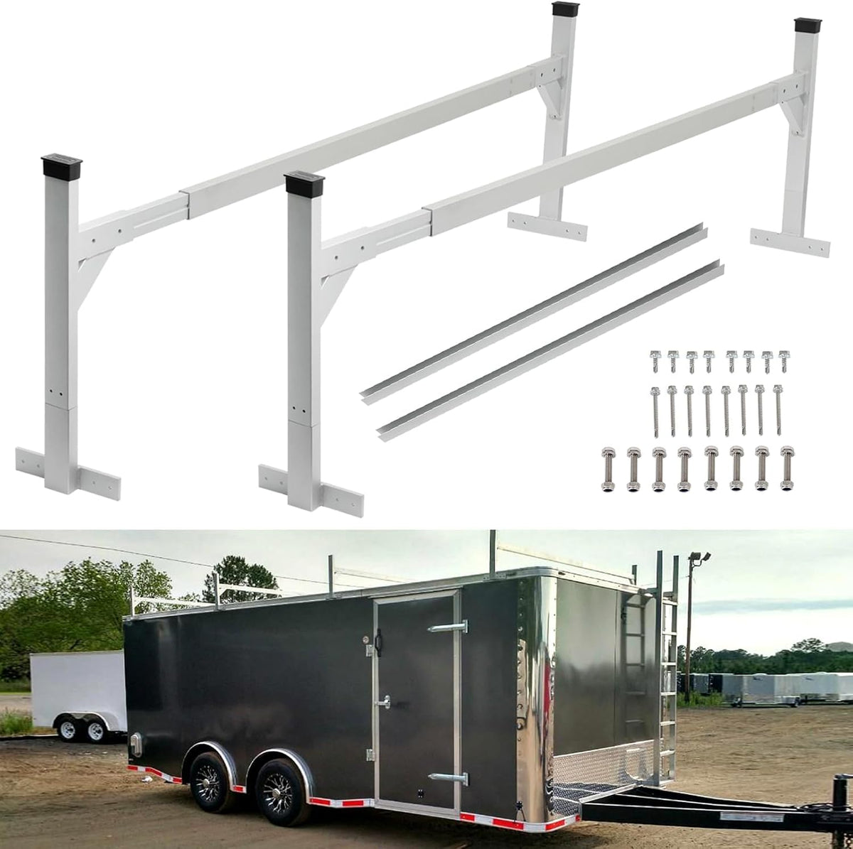 OUTPRIZE Aluminum Trailer Roof Ladder Rack for Enclosed and Open Trailers, 400lbs, Silver, RR-ALU-1