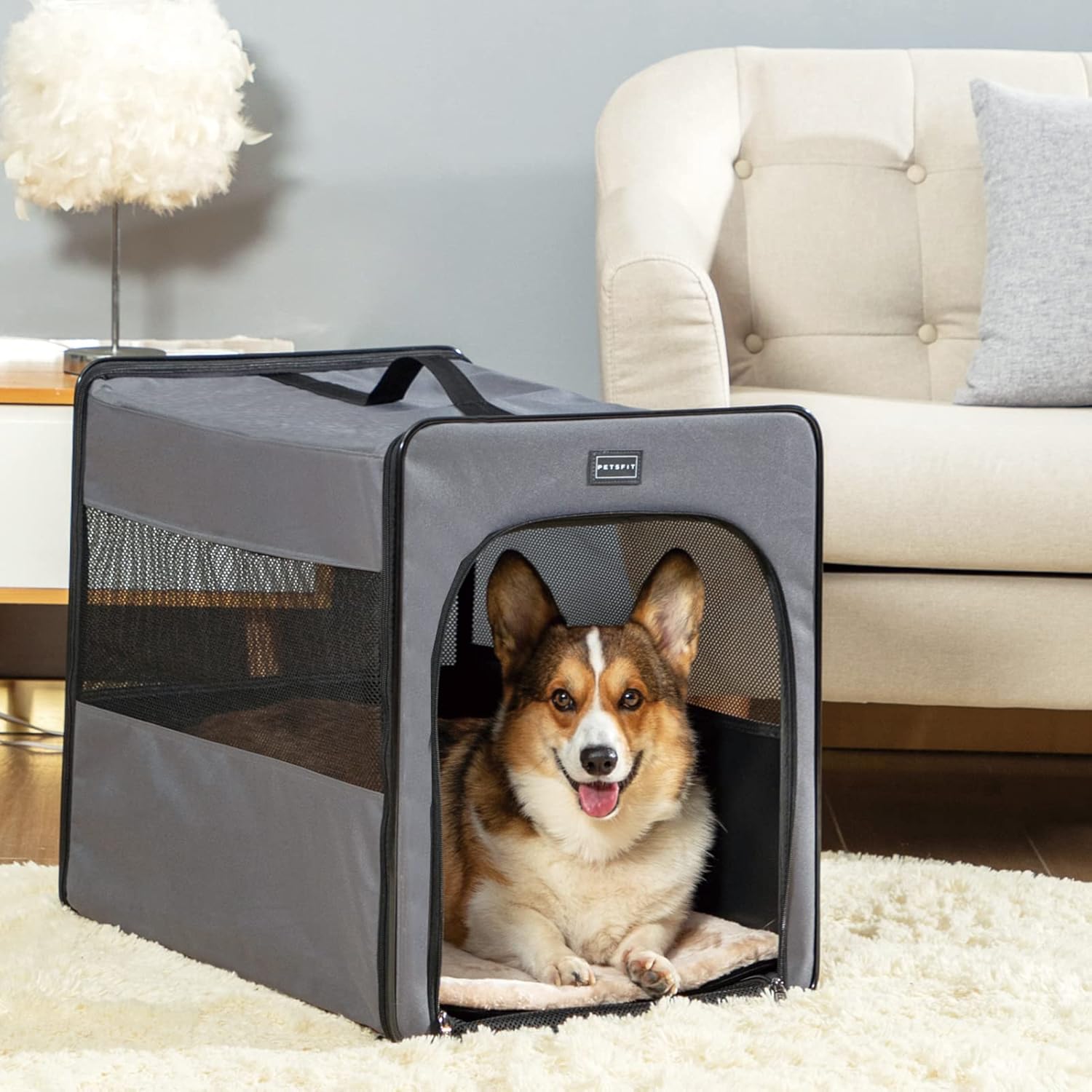 PETSFIT Portable Dog Crate, Travel Dog Crate - 24 Inch with Thicken Mat