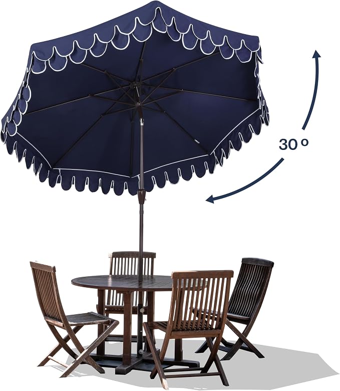 Tracy 9 ft. Classic MidCentury Scalloped Fringe Market Patio Umbrella, UMB1002B NAVY