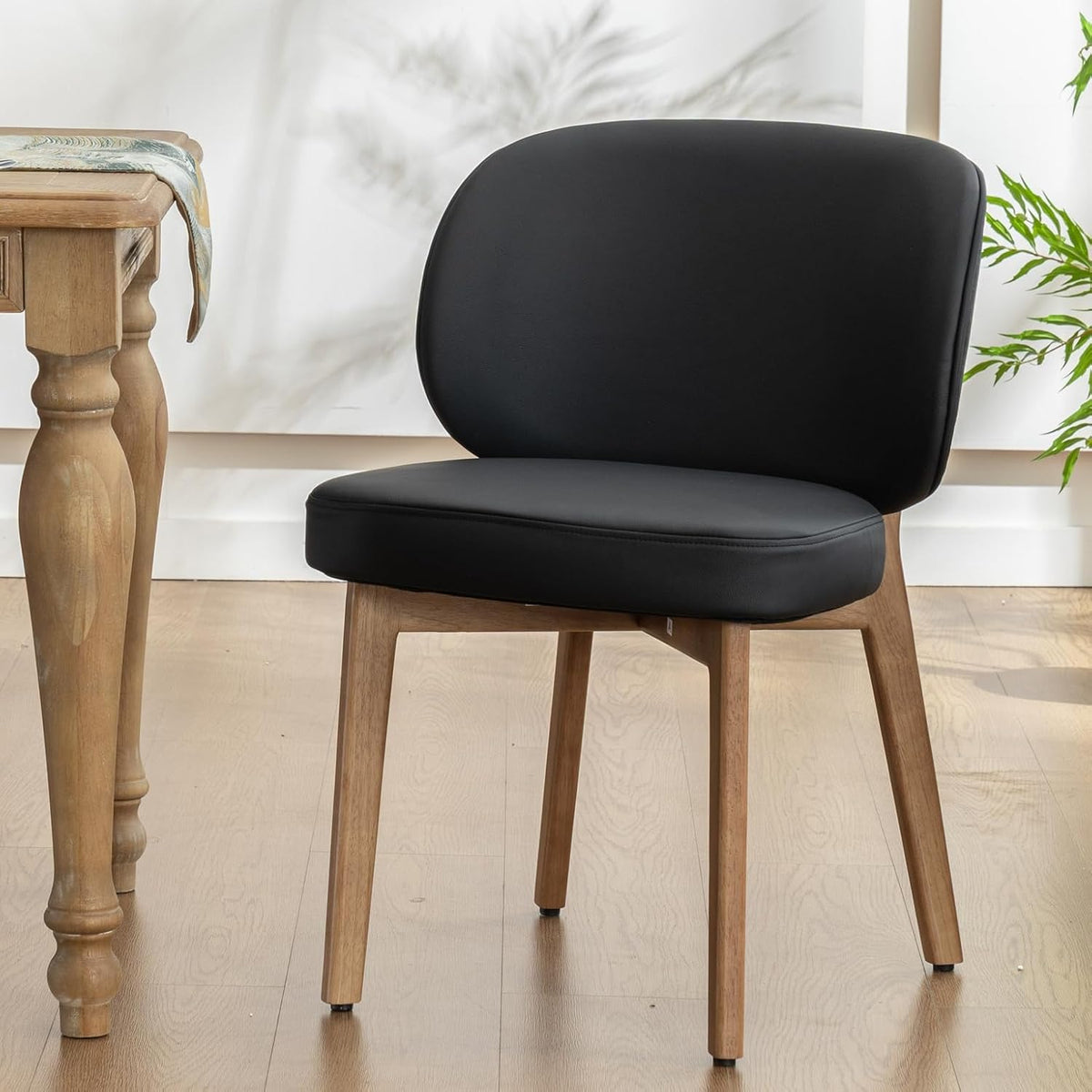 Dining Chair, Faux Leather Upholstered Armless Chair, BLACK
