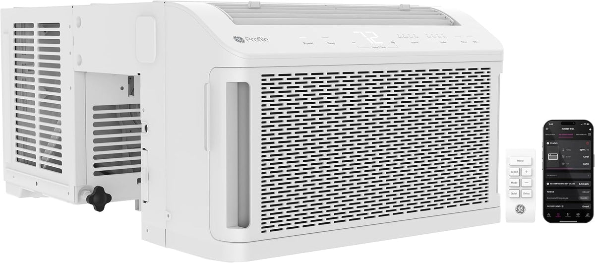 GE Profile ClearView Inverter Window Air Conditioner Unit, 12,200 BTU, WHITE