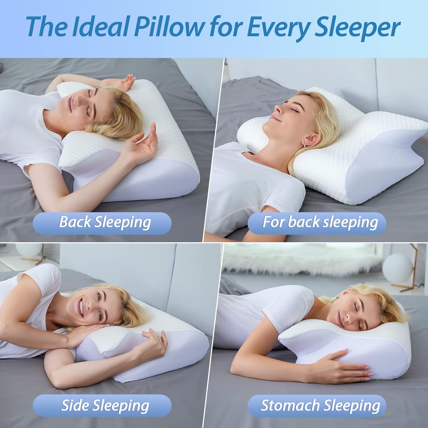 HOMCA Memory Foam Pillow, 2 in 1 Cervical Pillow for Neck Pain Relief, Ergonomic Neck Support Pillows for Side Back Stomach Sleepers with Breathable Pillowcase