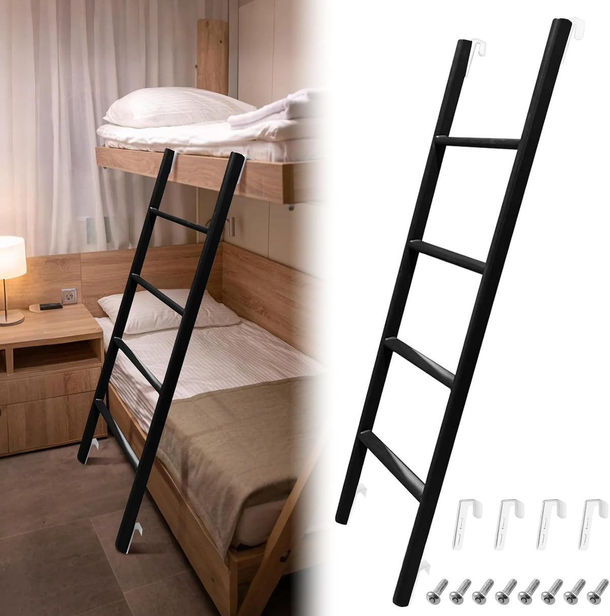RV Bunk Bed Ladder, 55Inch Heavy Duty Travel Trailer Bed Ladders, (Black, 55inch)