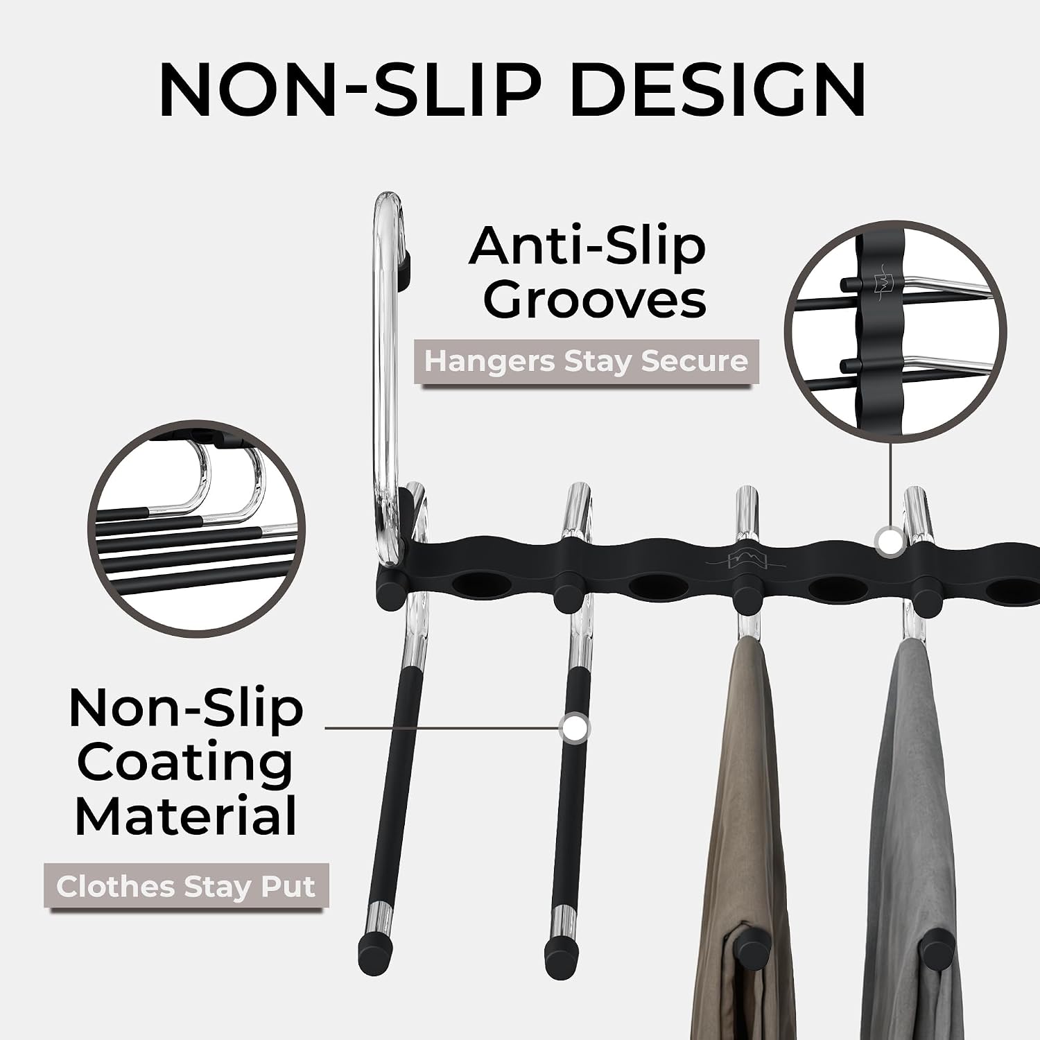 MORALVE Pants Hangers Space Saving - 2 Pack - Non-Slip Multi-Layer - BLACK