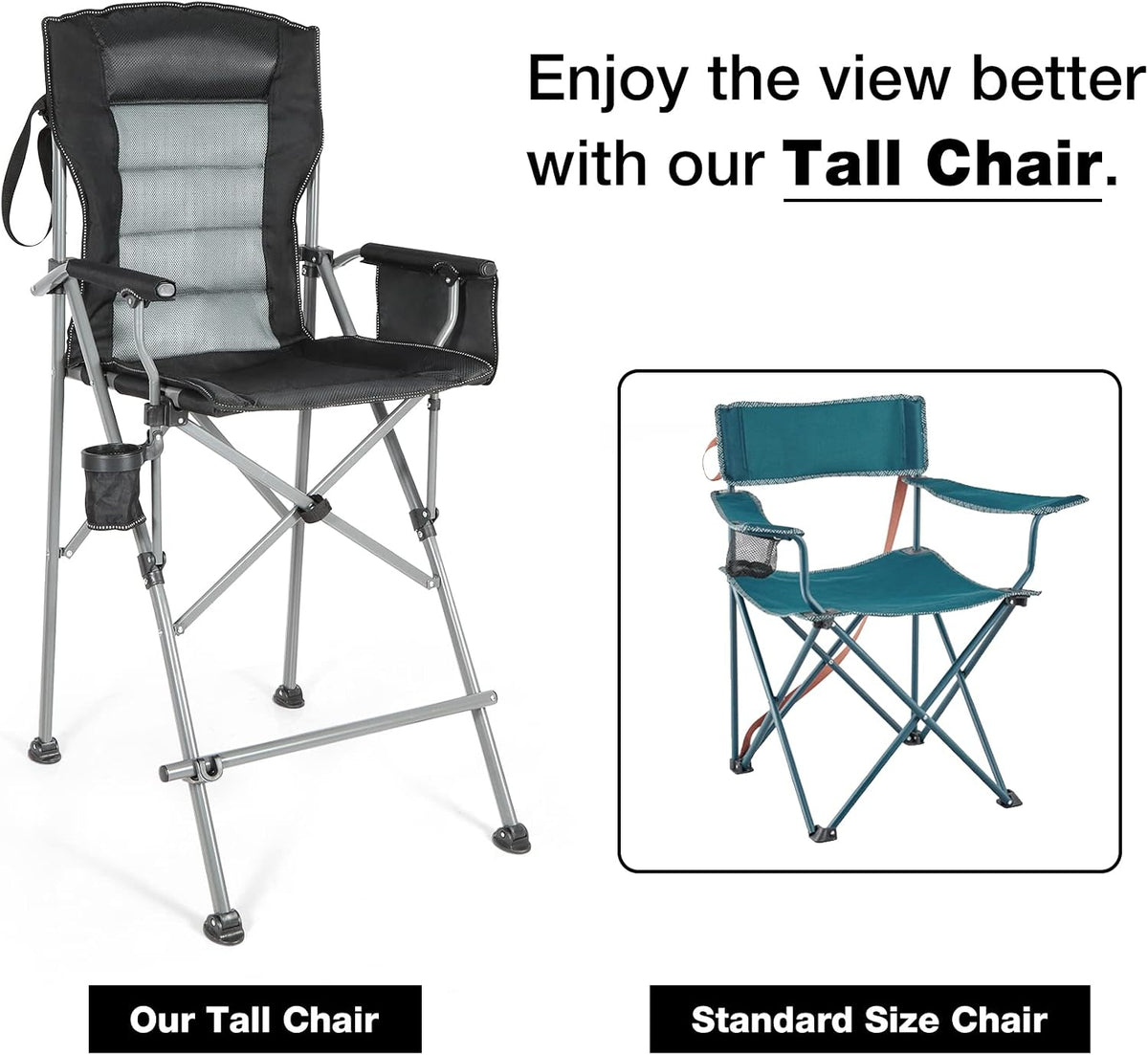 REDCAMP Oversized Tall Folding Camping Chair Heavy Duty 330lb, Black