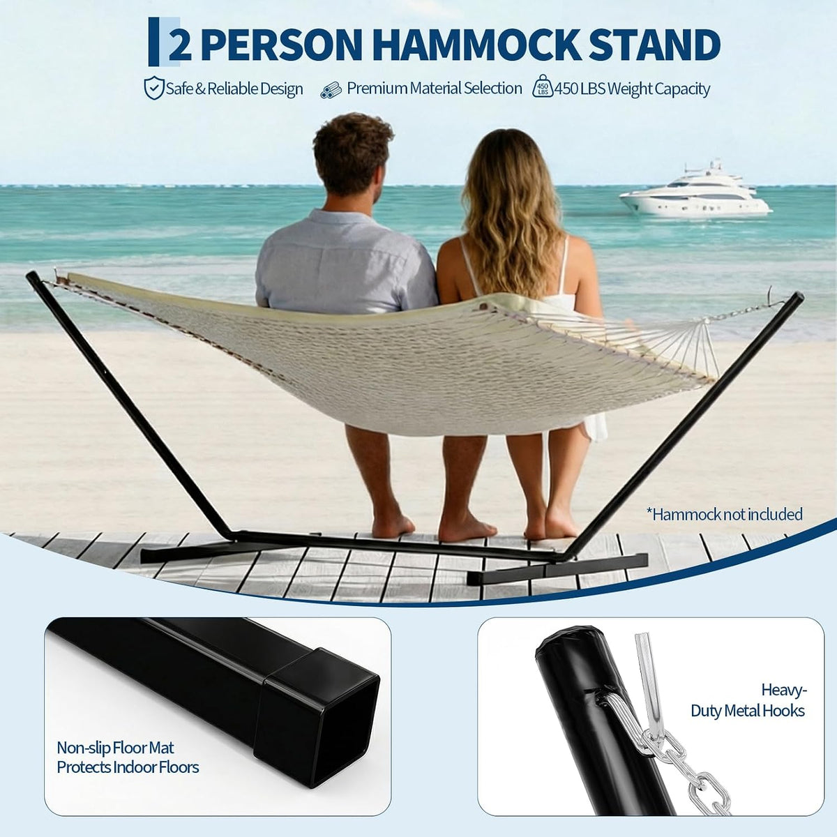 Heavy-Duty Steel Hammock Stand, 450 lbs 2-Person Portable Frame
