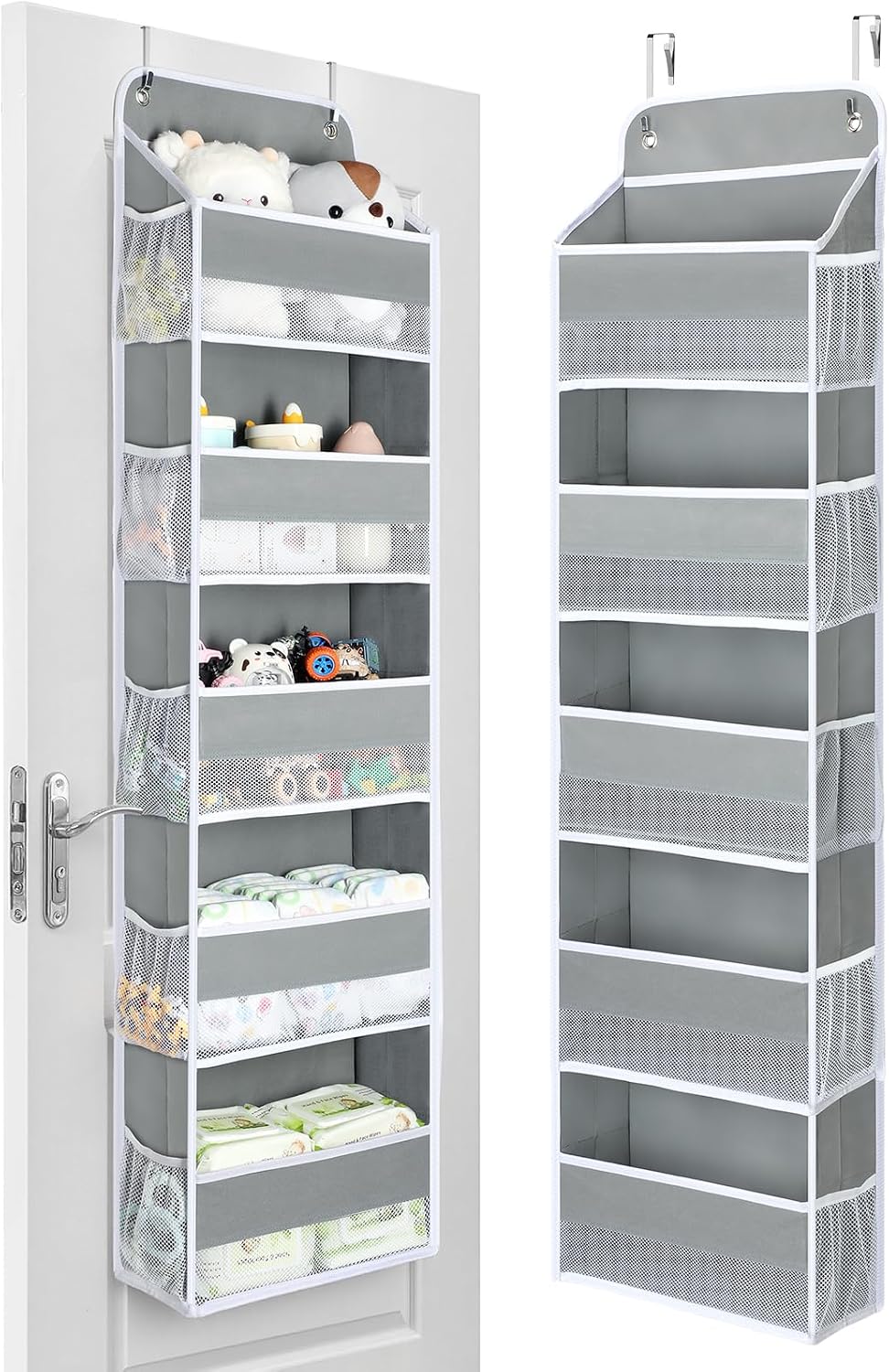Over the Door Organizer with 5 Bins 10 Side Pockets, Grey 44lbs (5 TIER)