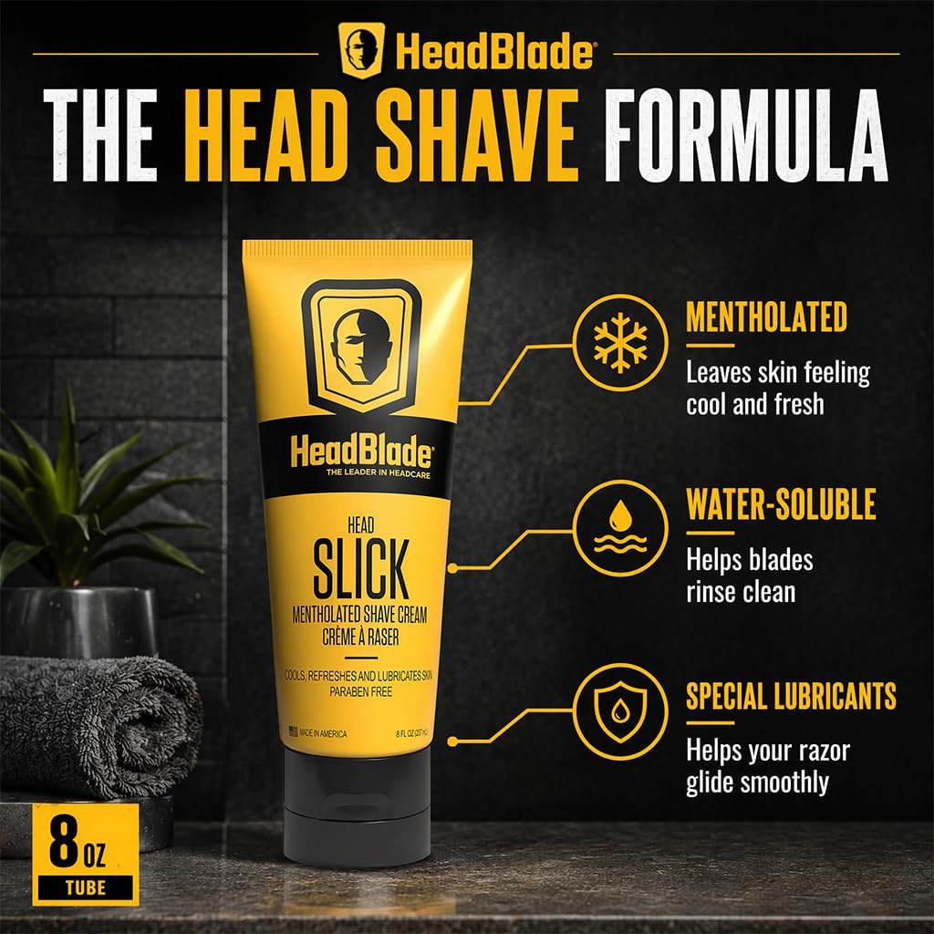HeadBlade HeadSlick Shave Cream 8 oz for Smooth Headshaving for Bald Men