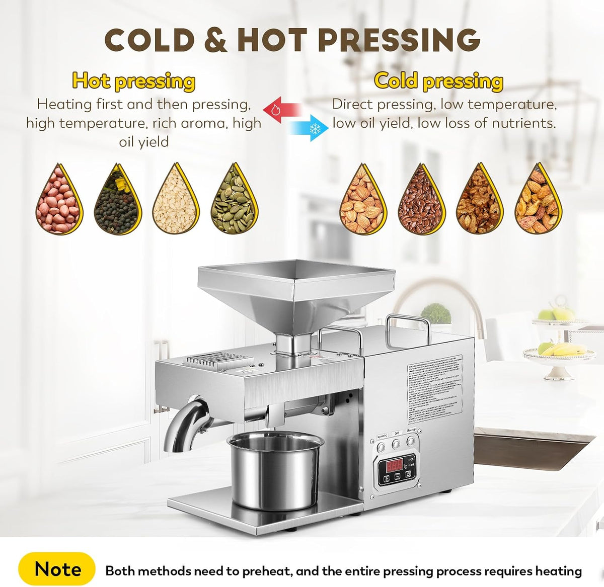 Commercial Oil Press Machine Oil Extractor Expeller. CGOLDENWALL 3000W (110V, US Plug)