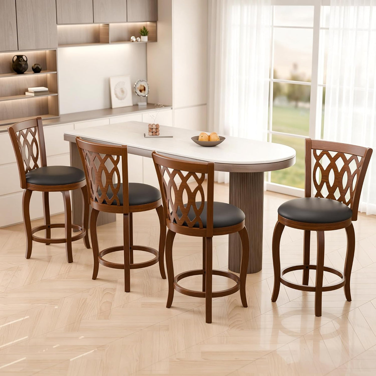 Callales 24" Counter Height Swivel Bar Stools Set of 4 for Kitchen, Broown