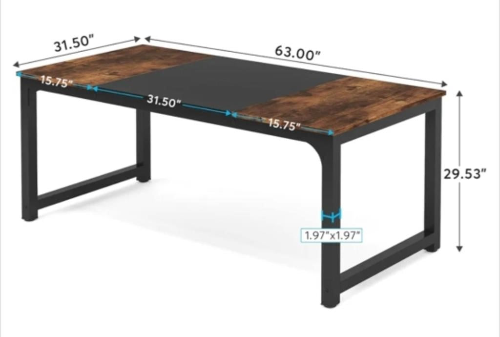 Tribesigns Modern Computer Desk, Large Vintage Black Metal Frame,Black and Brown, 63 x 31.5 inch
