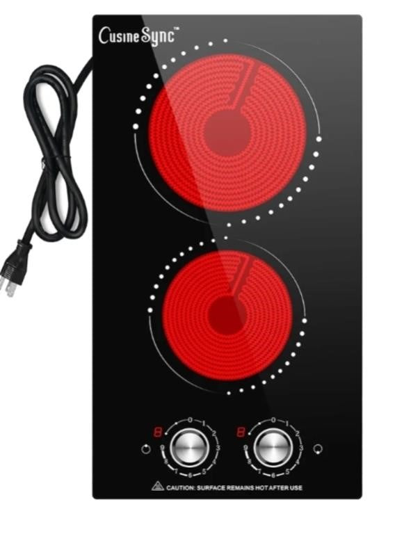 Cusinesync 12 Inch Electric Cooktop, 2 Burner Electric Stove,  2000W,