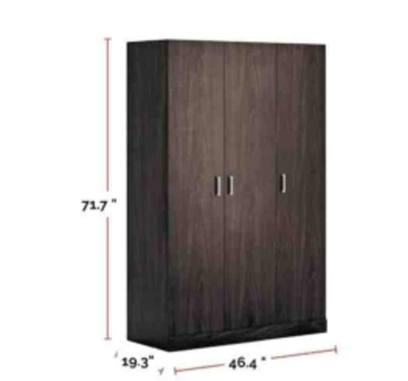Sauder 3 Door Wardrobe, Espresso, Dark Brown,