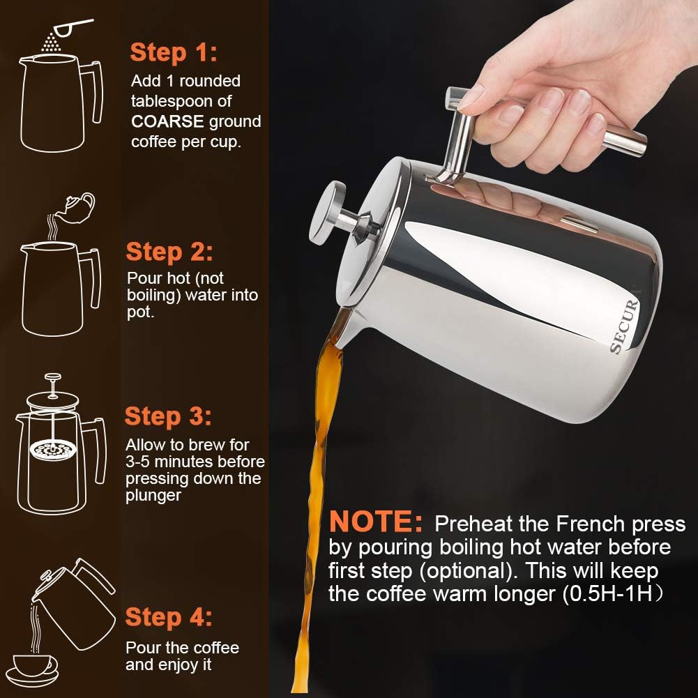 Secura French Press Coffee Maker, 17-Ounce,