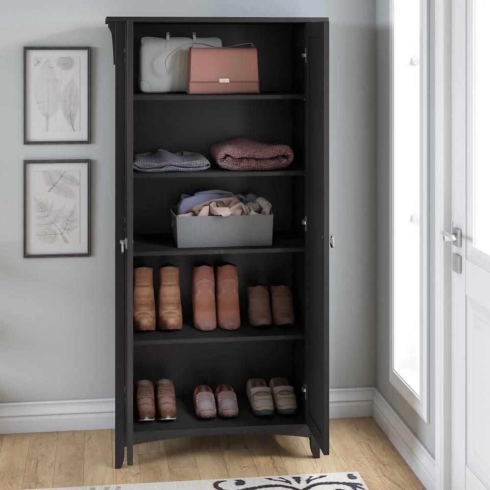 Bush Home Salinas Tall Storage Cabinet with Doors in Vintage Black
