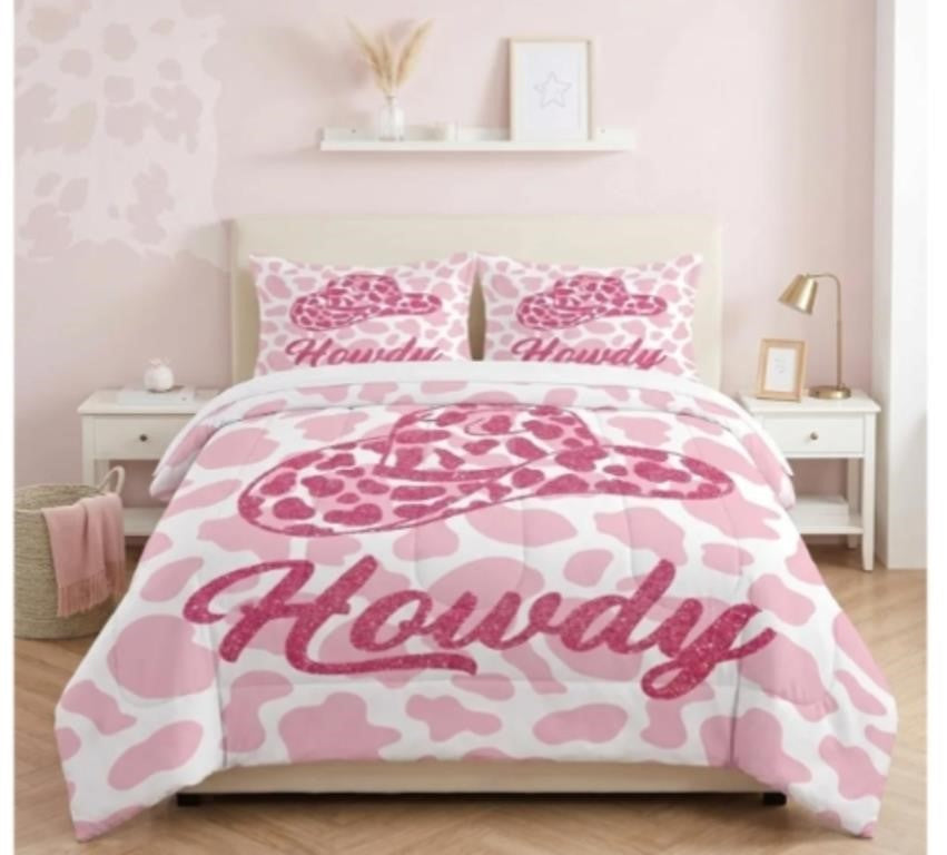 WeCozy Queen Comforter Set, 3 Pieces Pink Cow Bedding Set