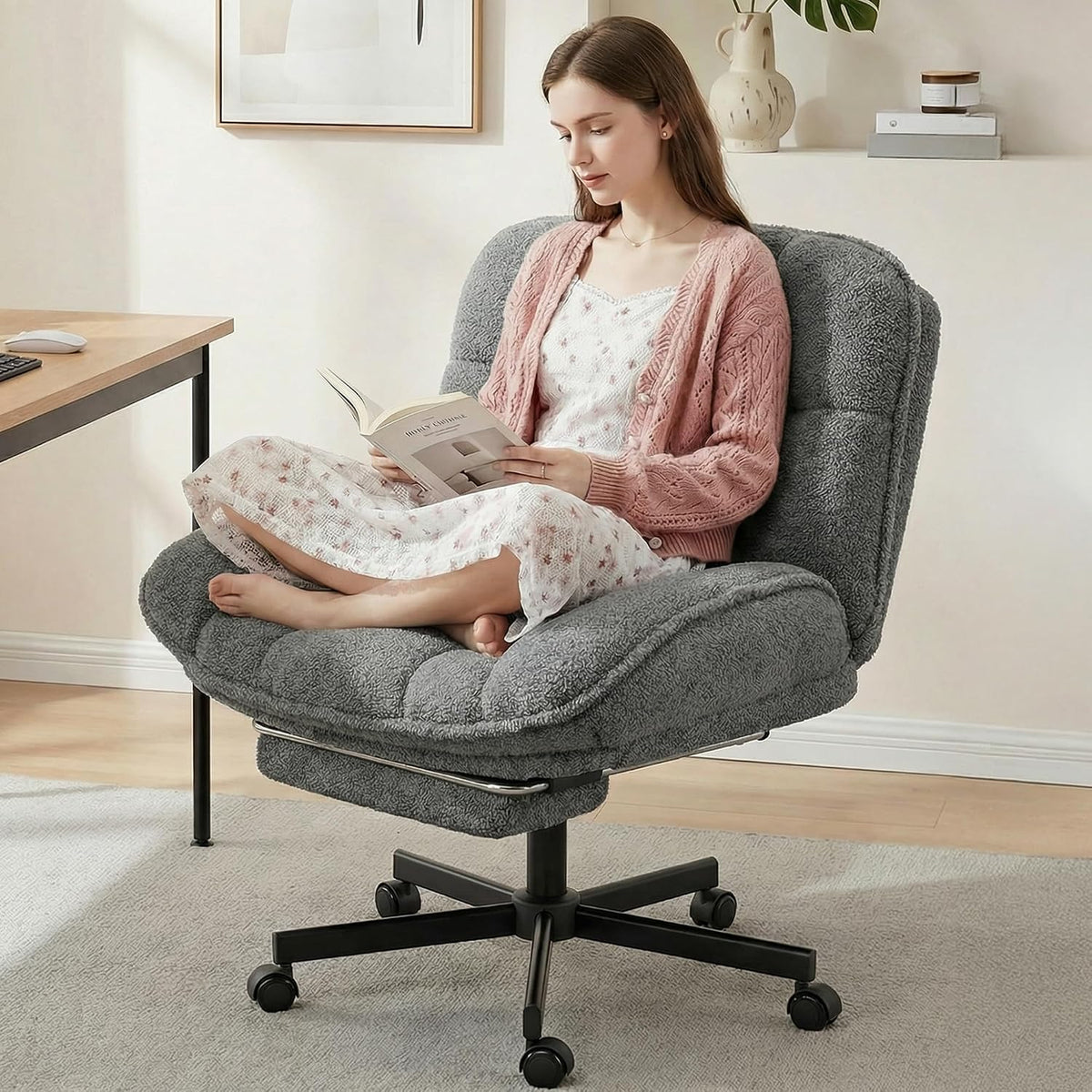 Office Chair with Foot Rest, 26.77" With 7" Thick Backrest, (Misty Gray)