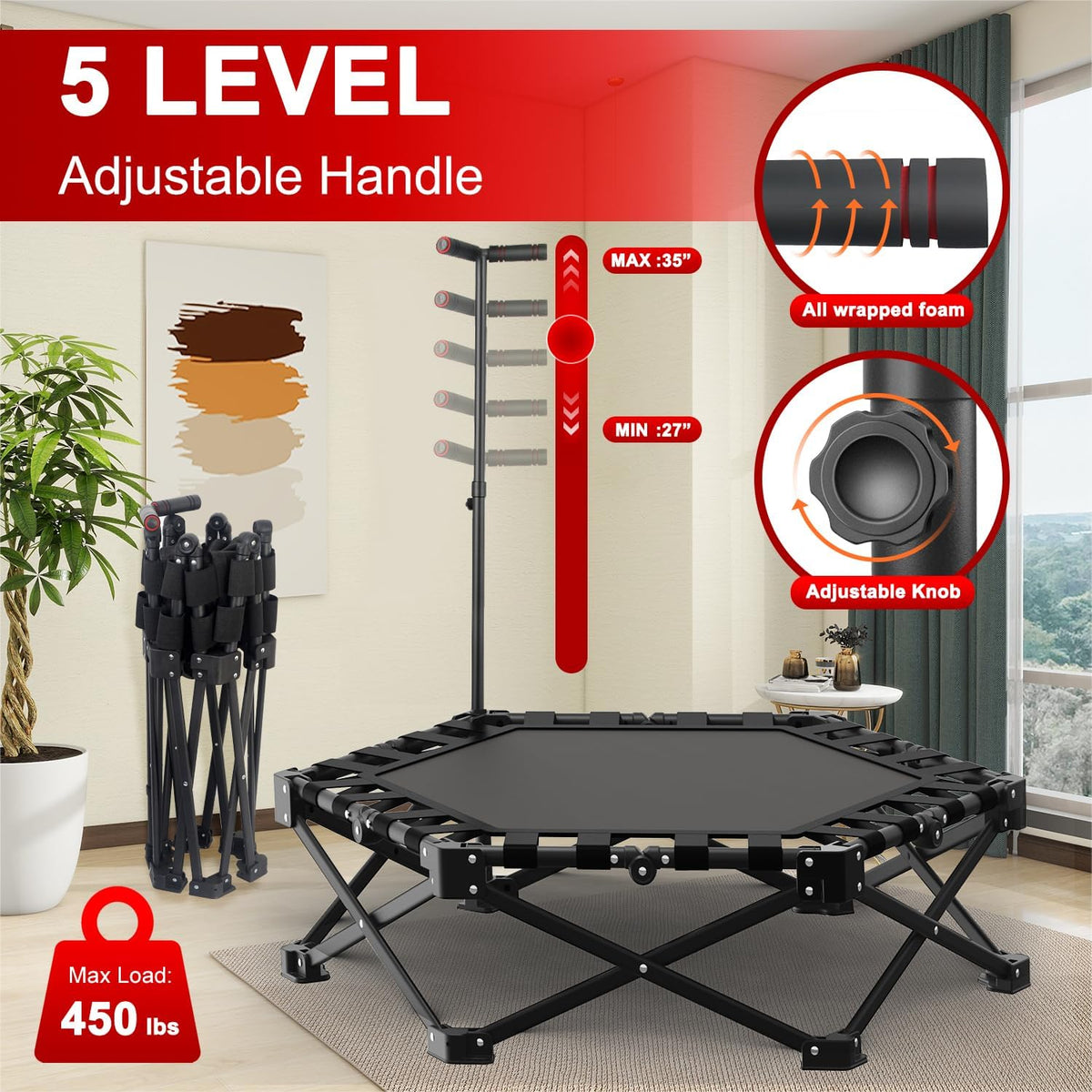 Foldable Mini Trampoline — One-Step Fold & Open, 42"