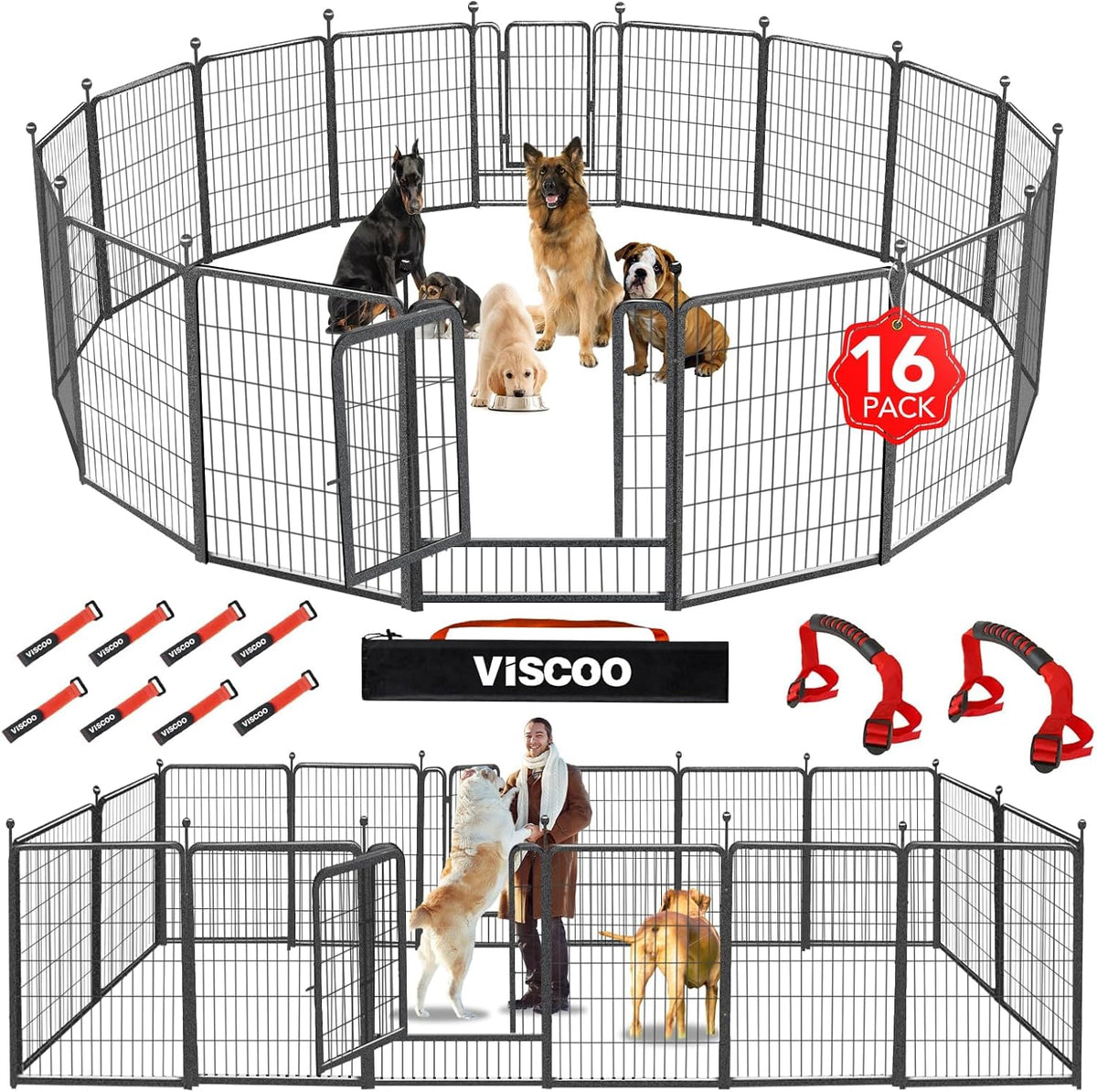 Dog Playpen Outdoor, 16 Panels 40" High Metal Dog Fence with Gate, YARD