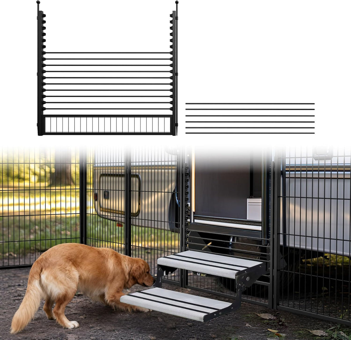 FXW RV Step Grid, Dog Barrier for RV Stairs, Compatible with FXW 32” H Playpen, Black