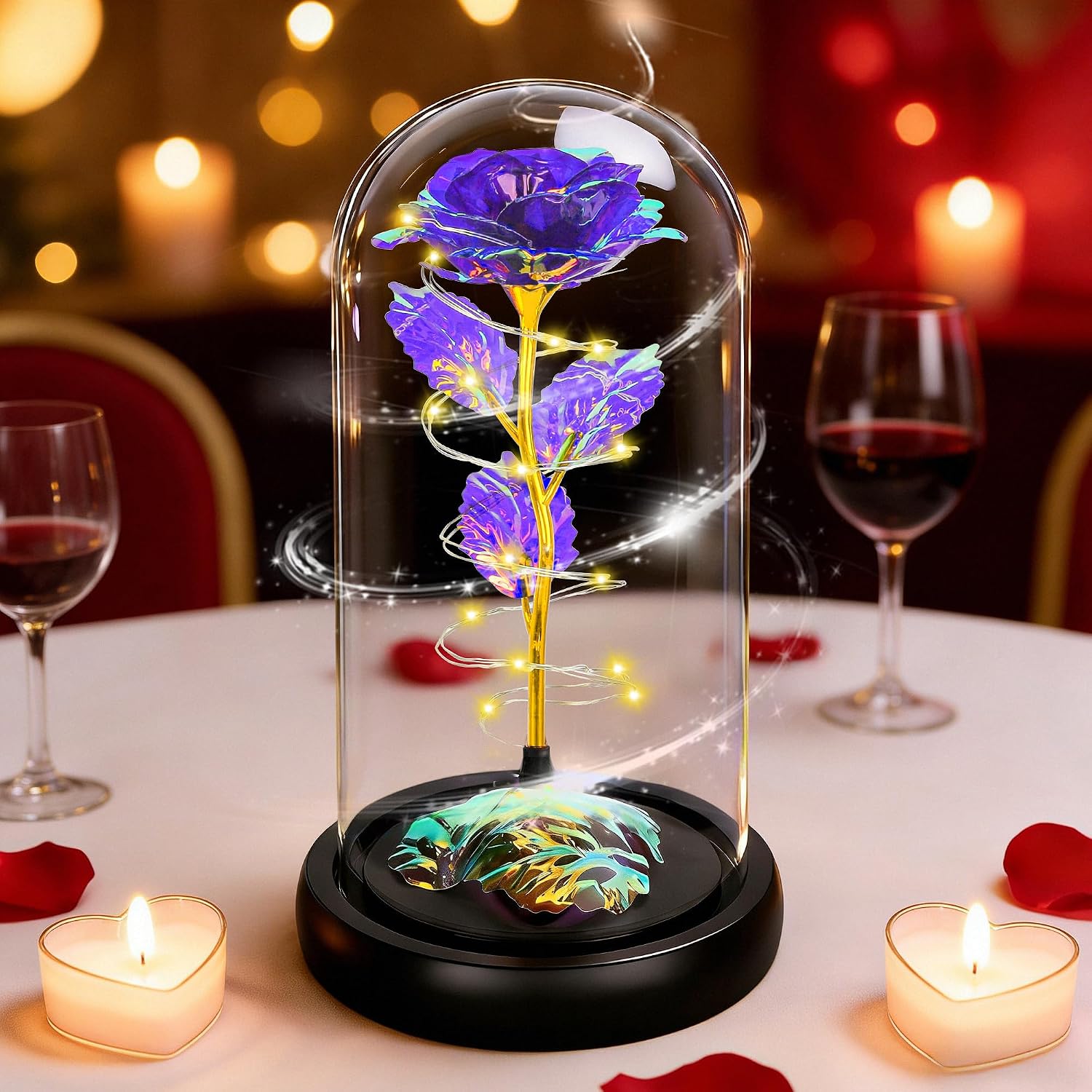 Rotating Light Up Rose in A Glass Dome