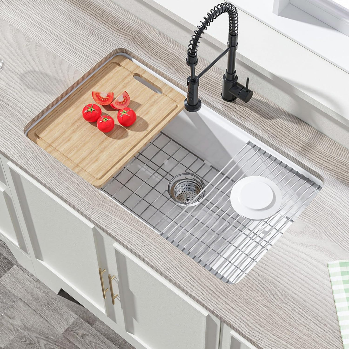Miuara 33 x 19 Inch Undermount or Drop In Workstation Kitchen Sink, White
