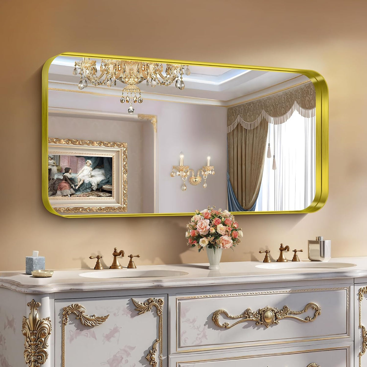 CIRCUMI Gold Bathroom Mirror, 24"x48" Rectangular Mirror for Vanity