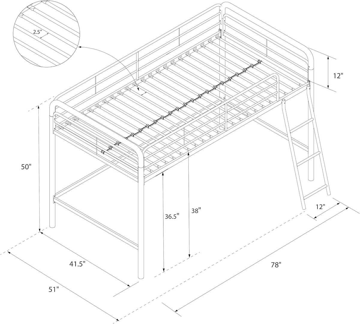 DHP Jett Junior Twin Metal Loft Bed, Black