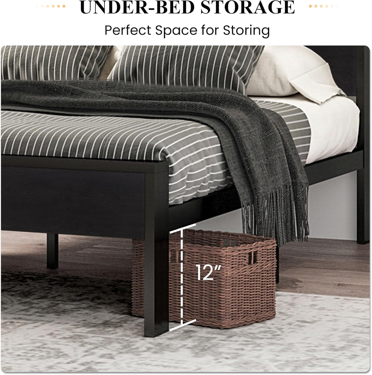 Queen Size Metal Platform Bed Frame with Wooden Headboard and Footboard, 14 Inch