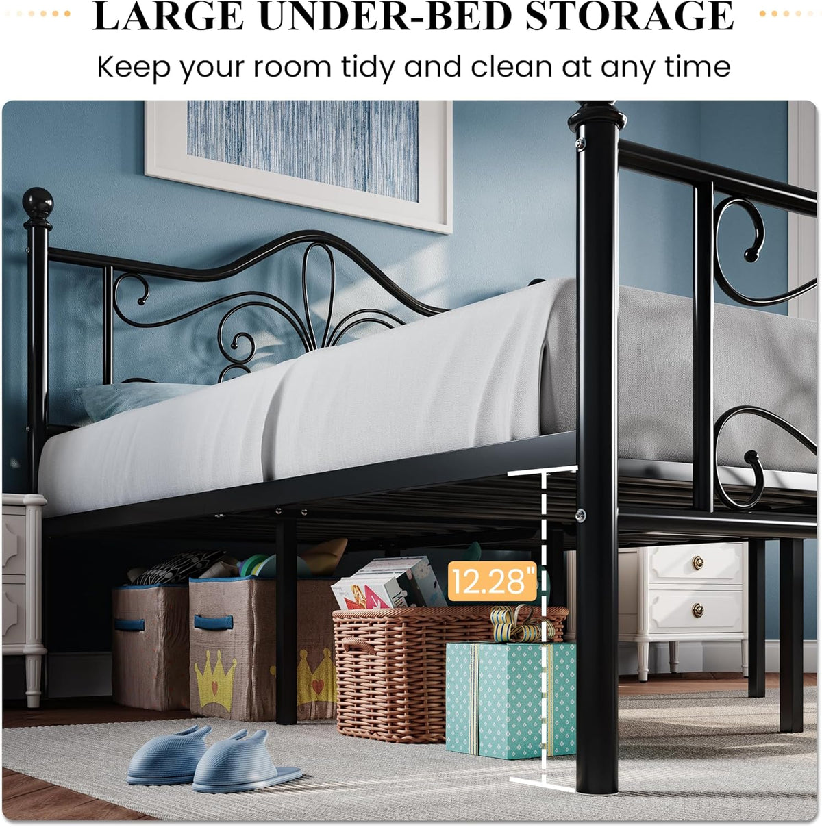 Full Size Bed Frame and Headboard, Metal Bed Frame BLACK