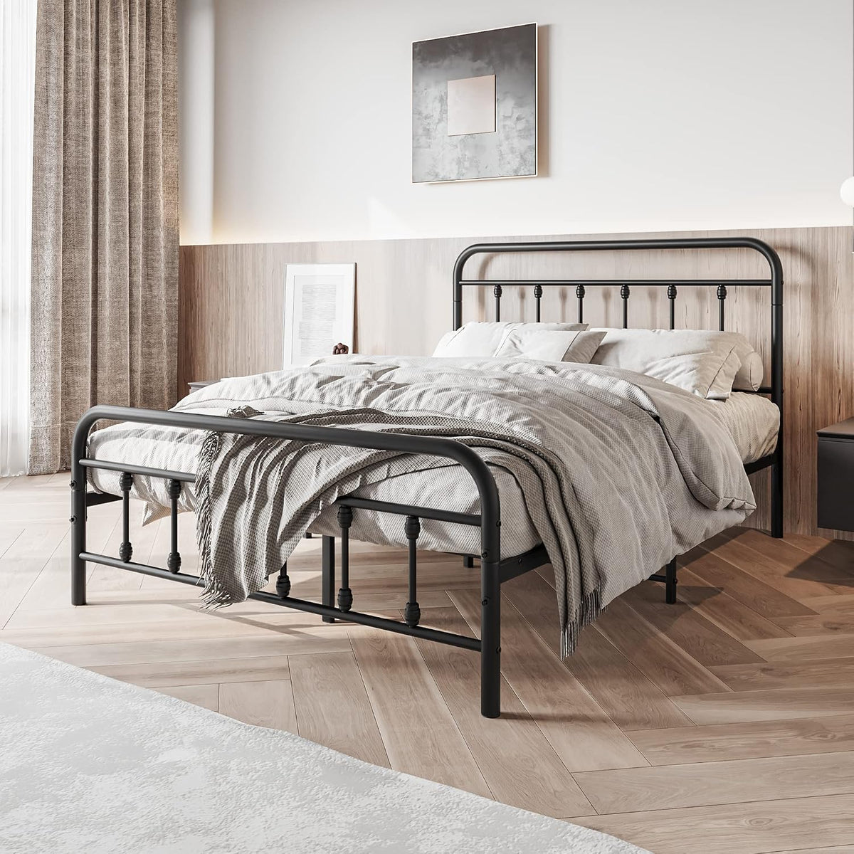 intage Full Size Bed Frame with Headboard and Footboard Heavy Duty Metal