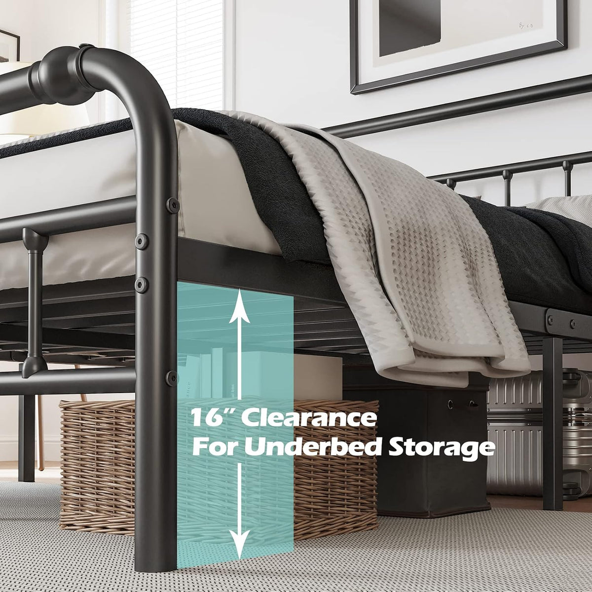 Twin XL Metal Bed Frame, BLACK