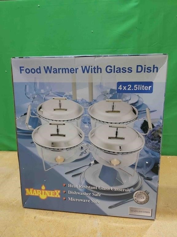 Marinex Round Food Warmer With Glass Dish, 4×2.5Liter