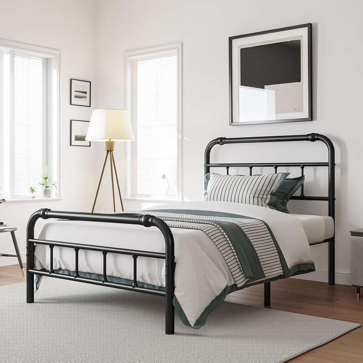 Twin XL Metal Bed Frame, BLACK