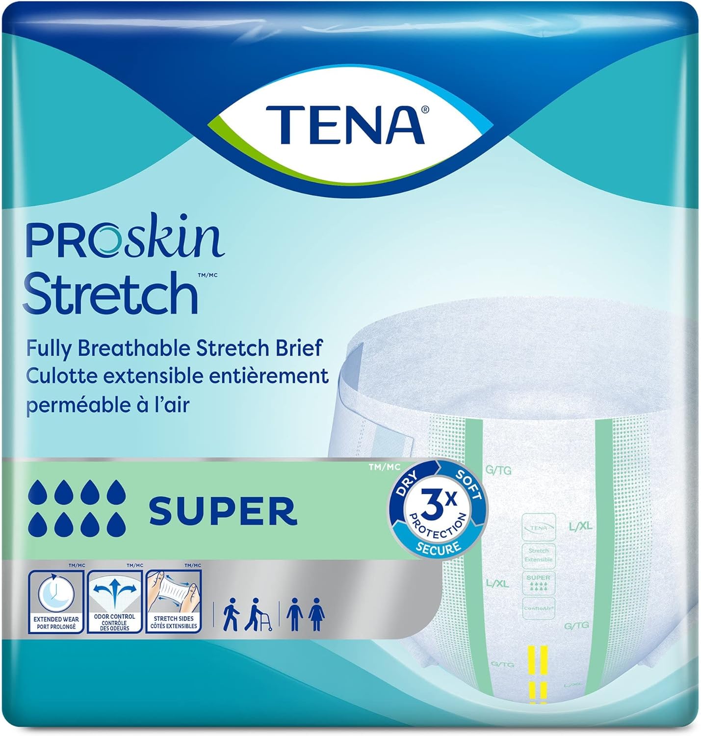 TENA Stretch Super Briefs, Incontinence, Disposable, Heavy Absorbency