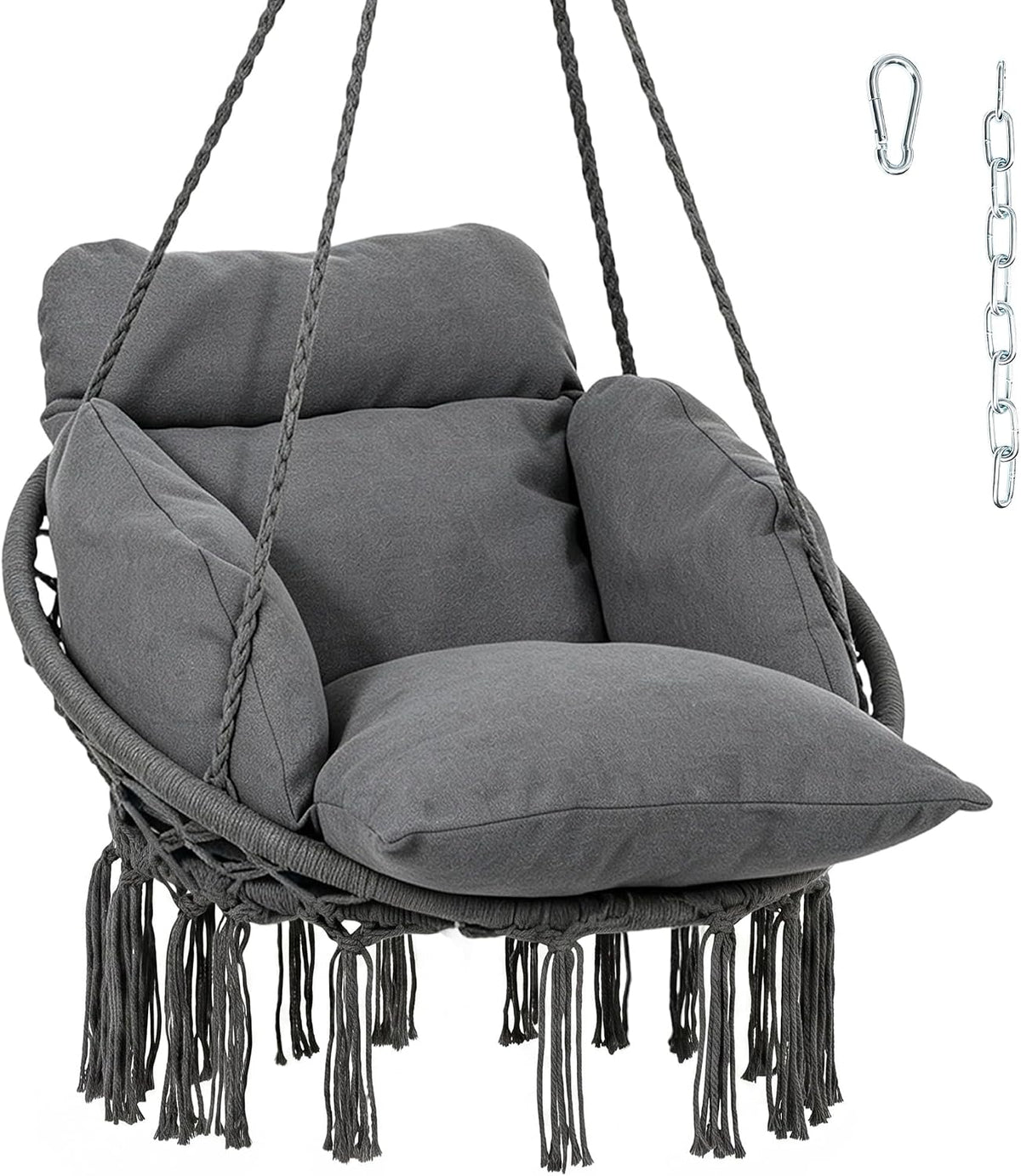 Hammock Chair with Cushion Chain for Indoor Outdoor Dark Grey