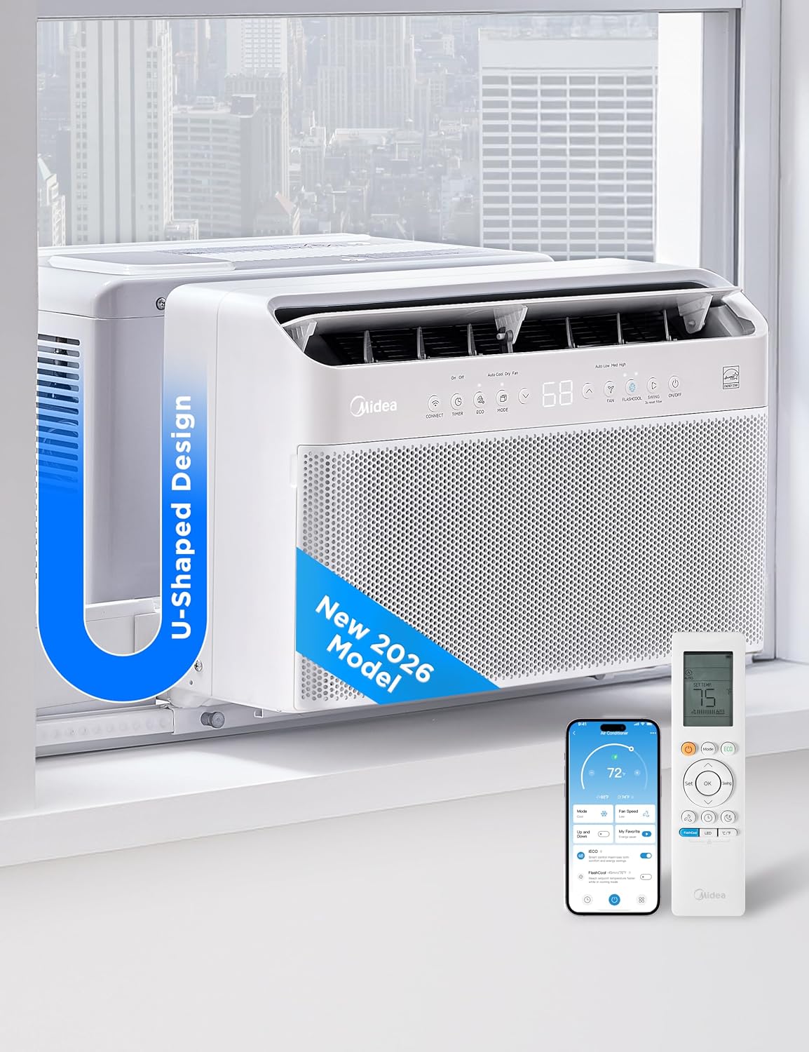 Midea 6,000 BTU U Shaped Window Air Conditioner, Cools up to 250 Sq Ft
