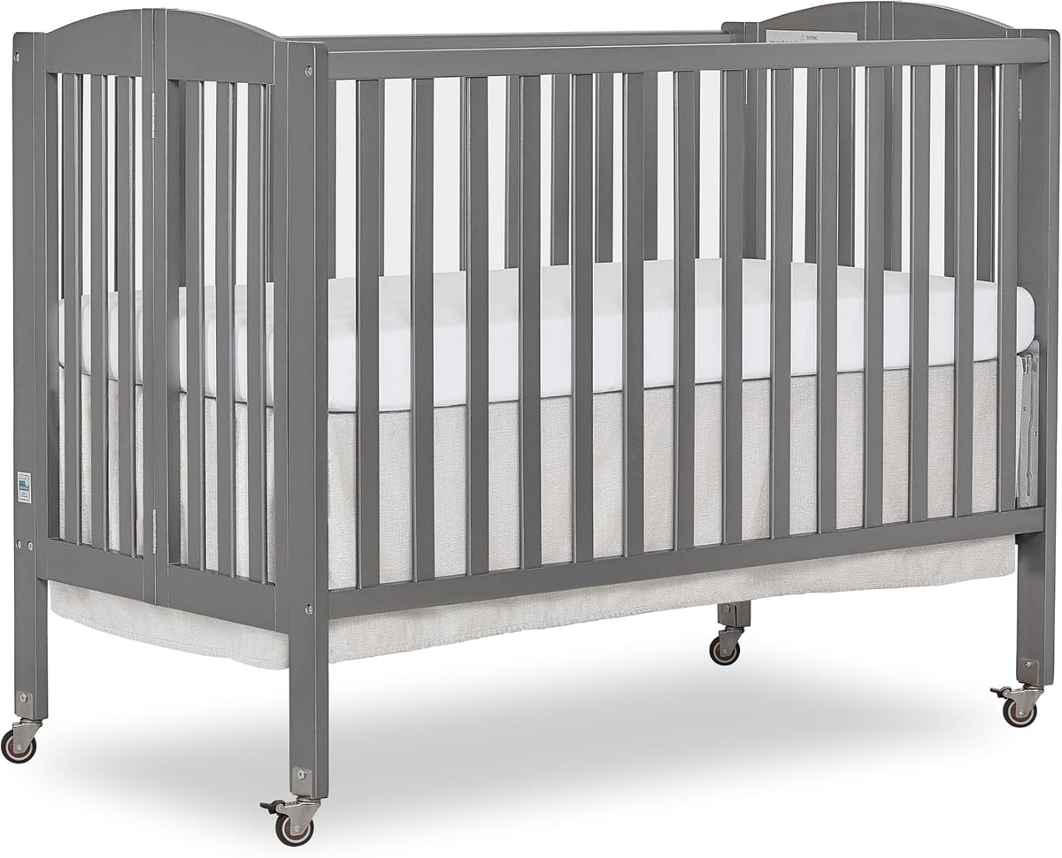 Dream On Me Full Size 2-in-1 Folding Stationary Side Crib in Steel Grey,